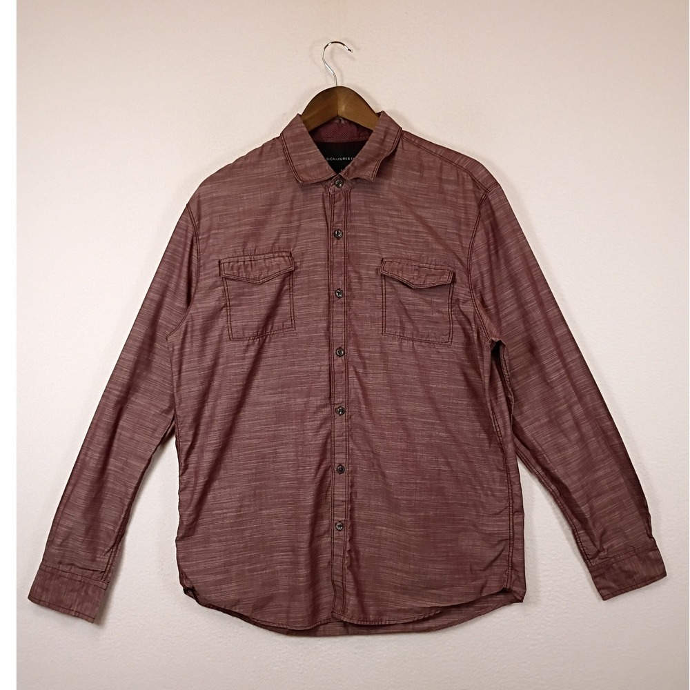 Dark Academia Signature Studio Mens XL Burgundy Slub Textured Button Down Shirt